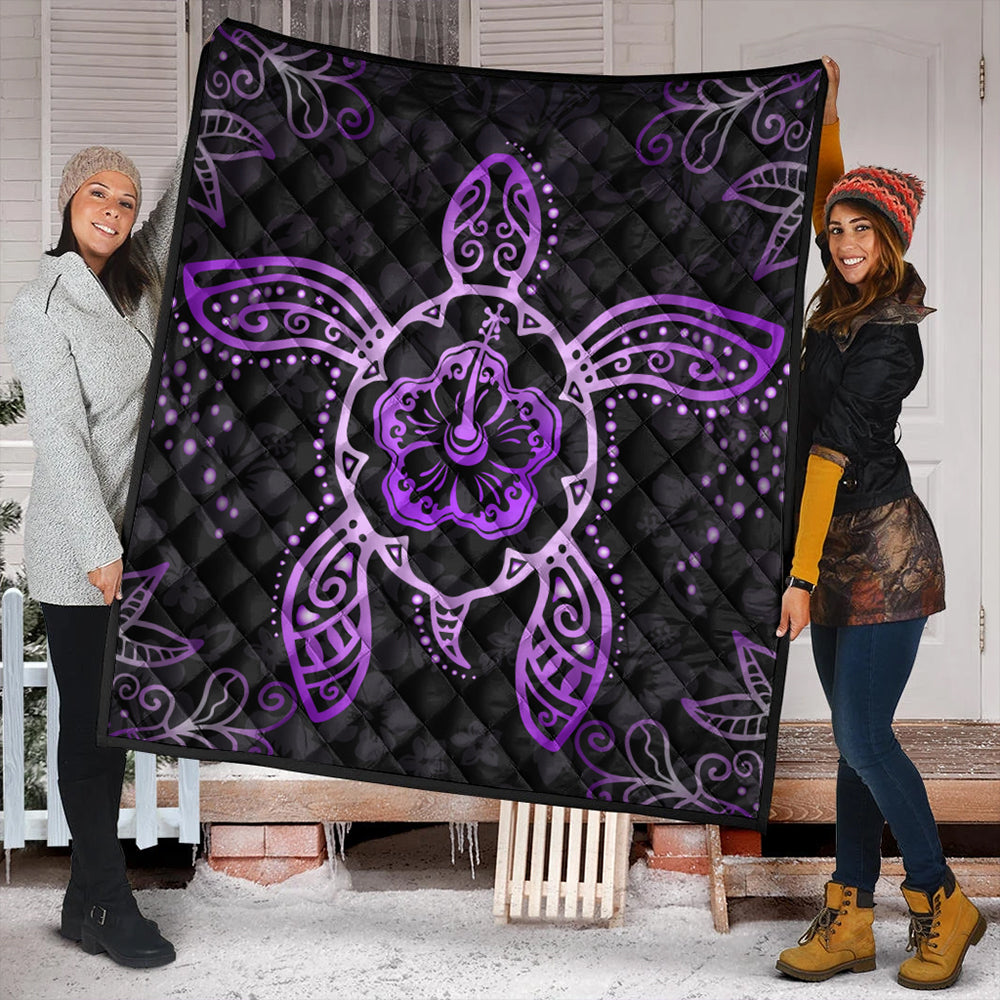 Hawaii Premium Quilt Turtle Hibiscus Violet