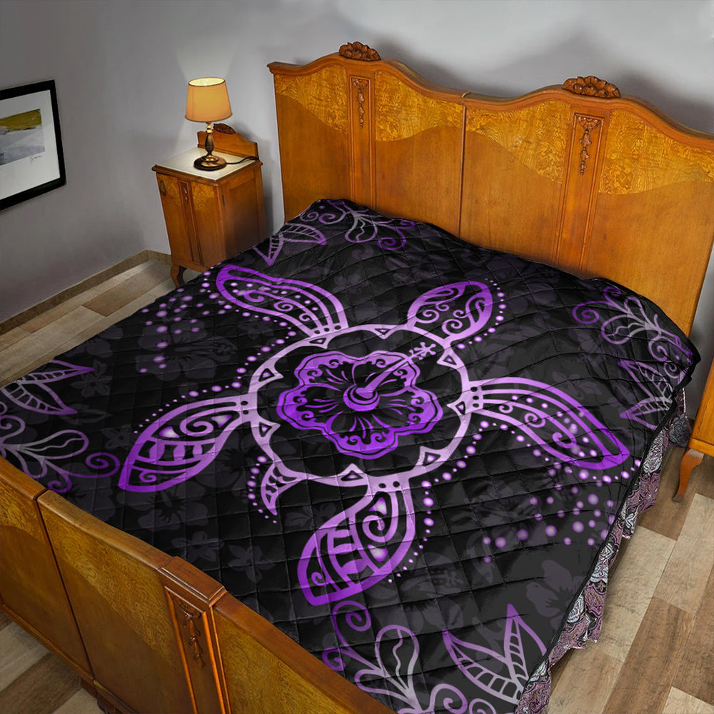 Hawaii Premium Quilt Turtle Hibiscus Violet