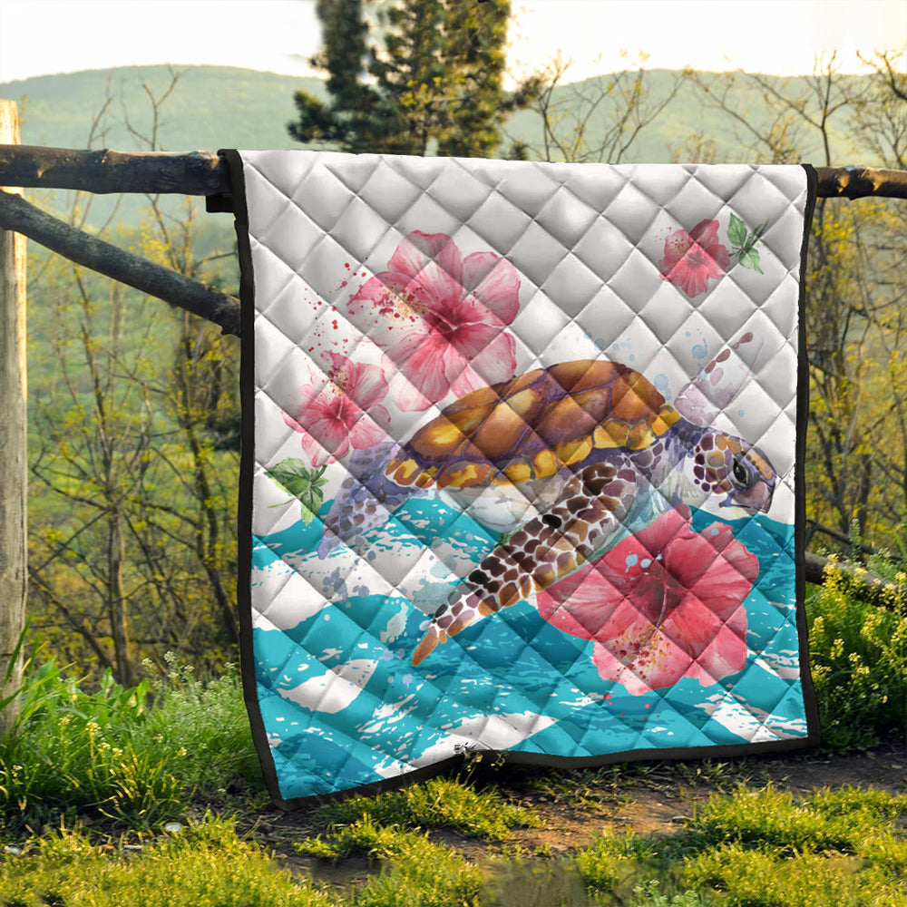Hawaii Premium Quilt Turtle Hibiscus Waves Polynesian
