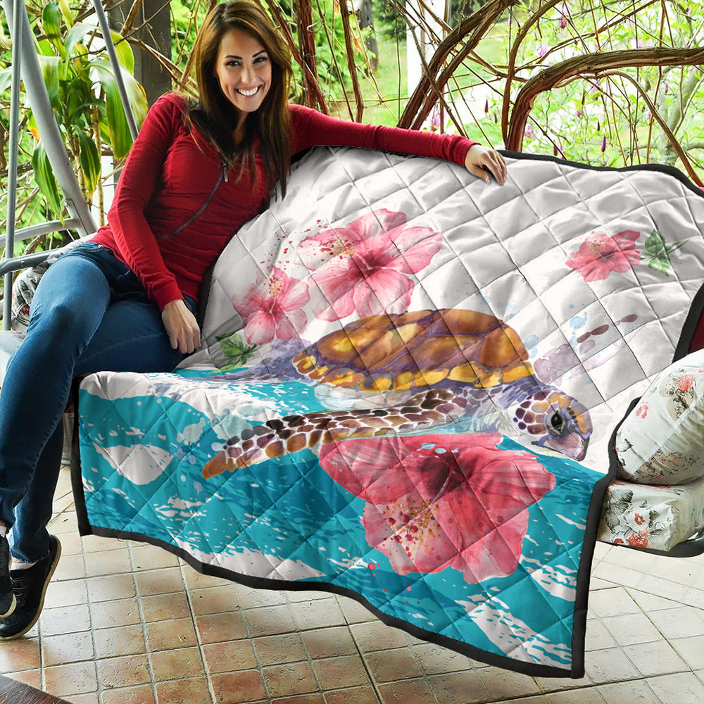 Hawaii Premium Quilt Turtle Hibiscus Waves Polynesian