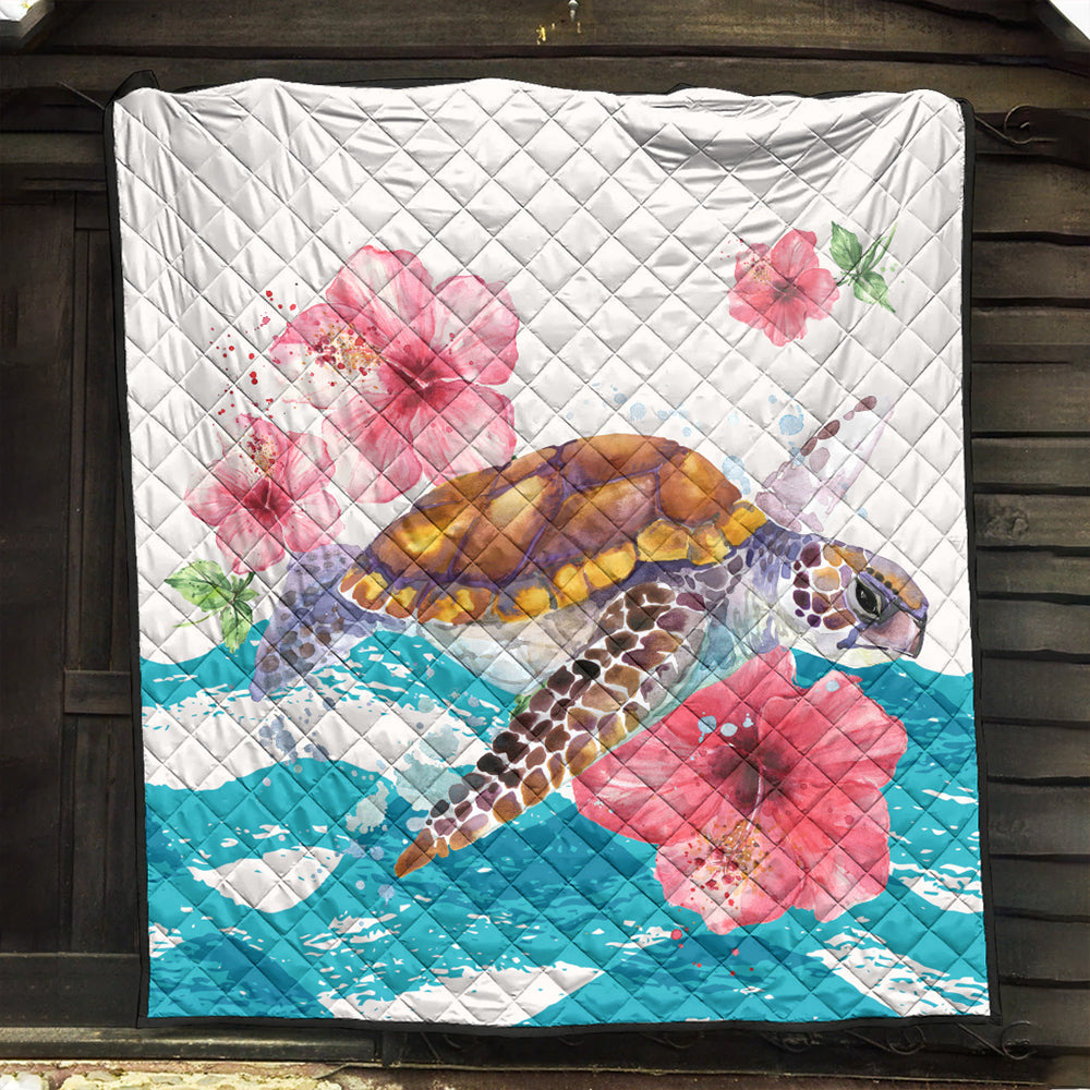 Hawaii Premium Quilt Turtle Hibiscus Waves Polynesian