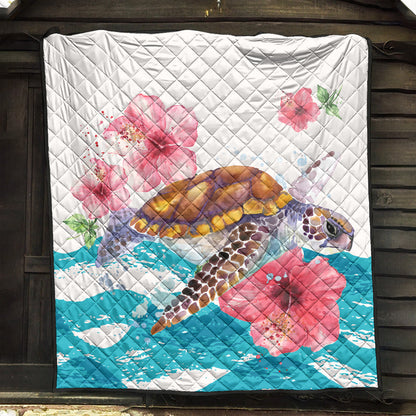 Hawaii Premium Quilt Turtle Hibiscus Waves Polynesian