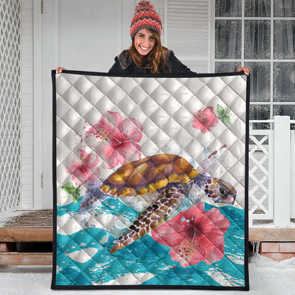 Hawaii Premium Quilt Turtle Hibiscus Waves Polynesian