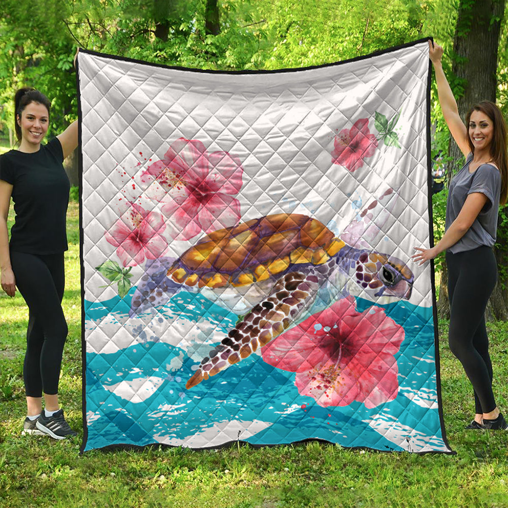 Hawaii Premium Quilt Turtle Hibiscus Waves Polynesian