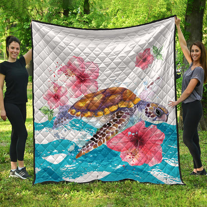 Hawaii Premium Quilt Turtle Hibiscus Waves Polynesian