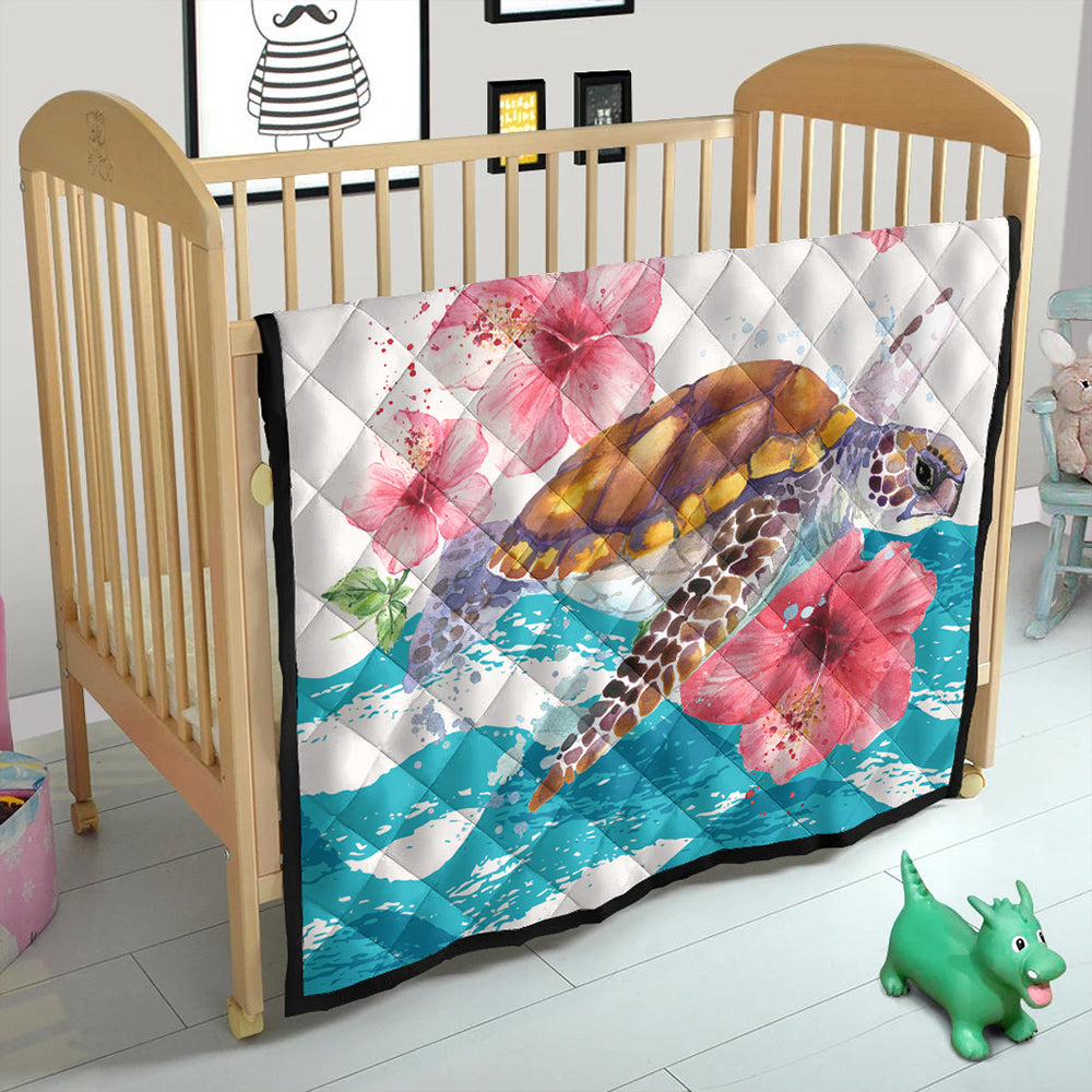 Hawaii Premium Quilt Turtle Hibiscus Waves Polynesian