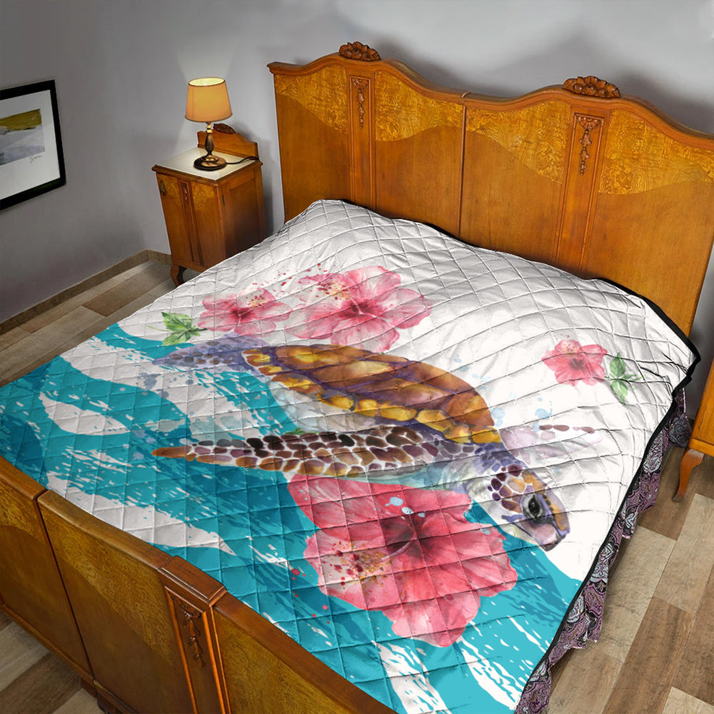Hawaii Premium Quilt Turtle Hibiscus Waves Polynesian