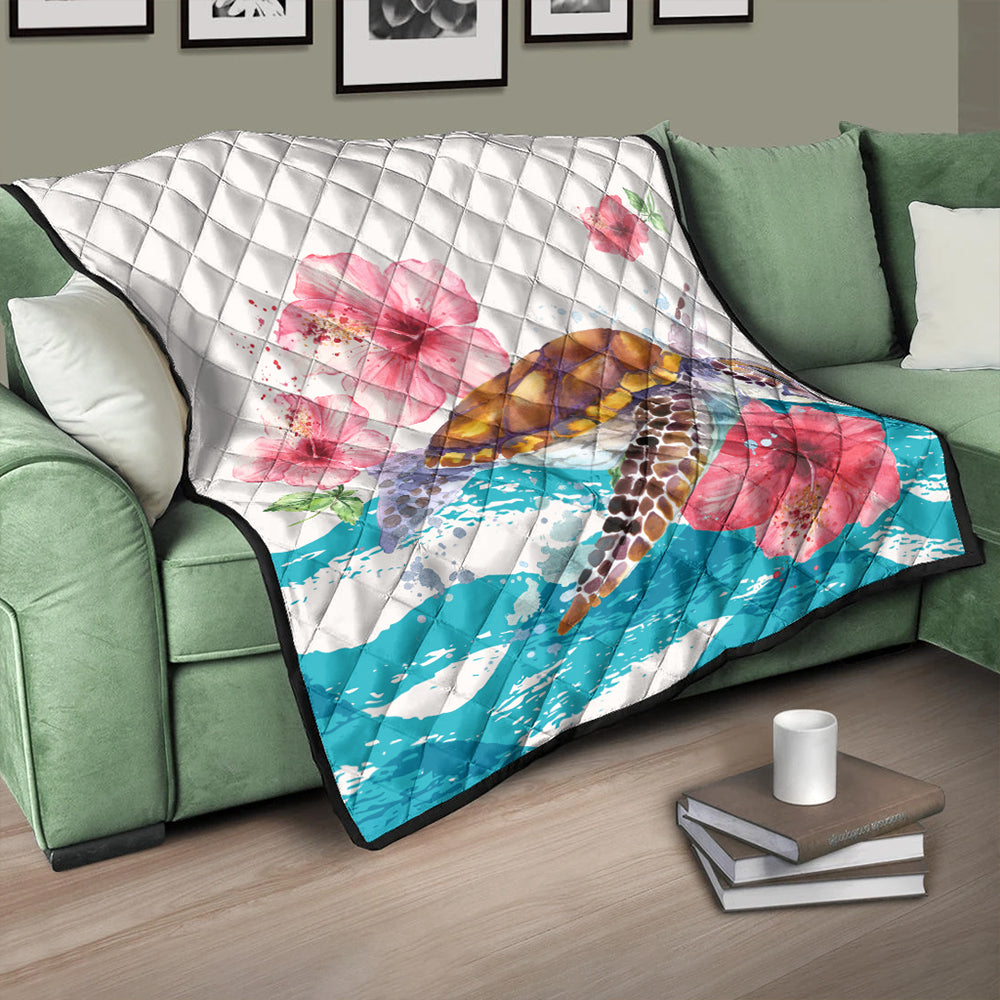 Hawaii Premium Quilt Turtle Hibiscus Waves Polynesian