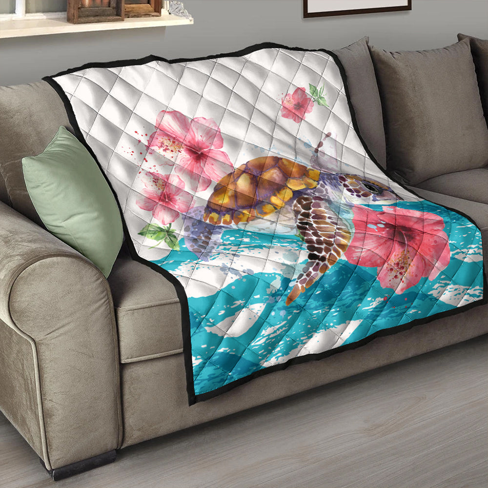 Hawaii Premium Quilt Turtle Hibiscus Waves Polynesian