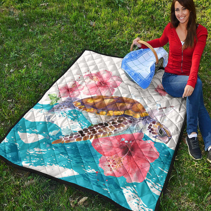 Hawaii Premium Quilt Turtle Hibiscus Waves Polynesian