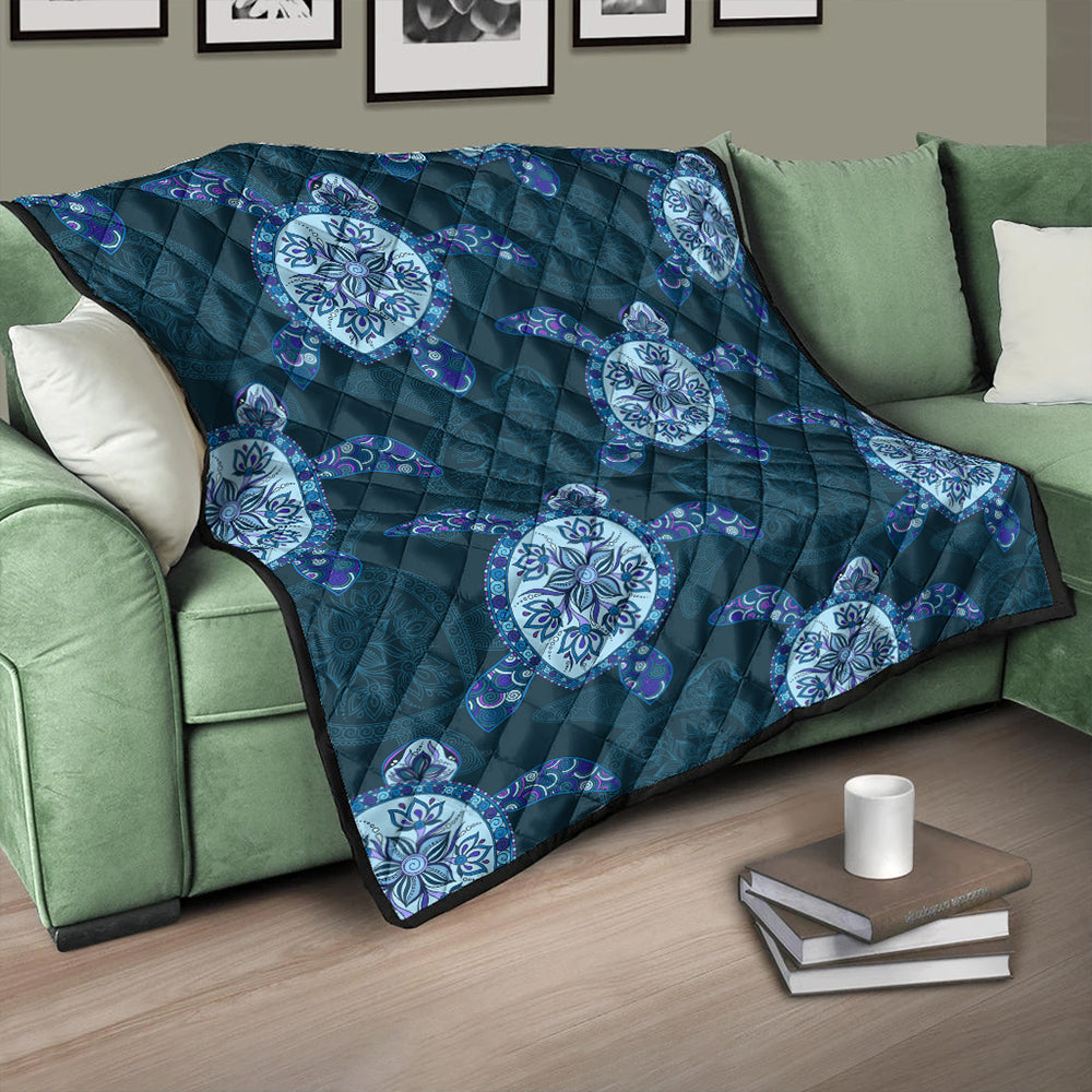 Hawaii Premium Quilt Turtle Plumeria Blue