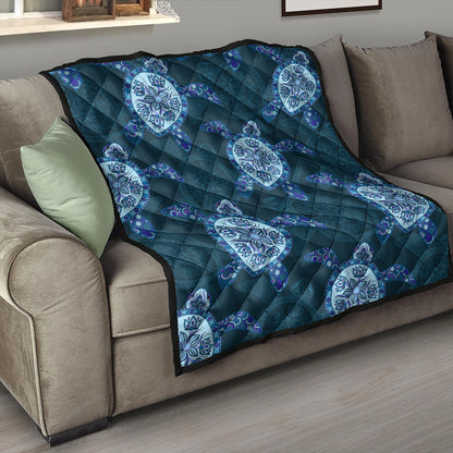 Hawaii Premium Quilt Turtle Plumeria Blue
