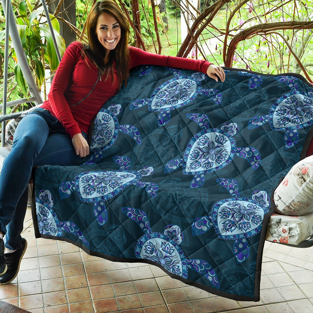 Hawaii Premium Quilt Turtle Plumeria Blue