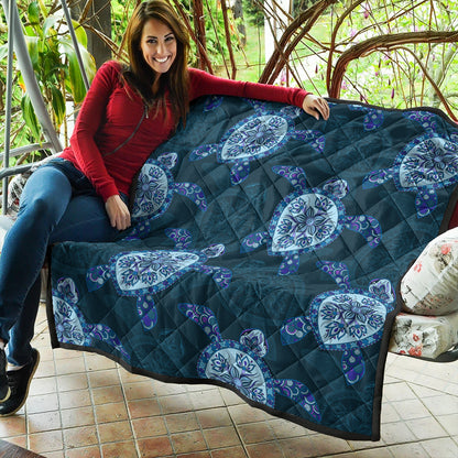 Hawaii Premium Quilt Turtle Plumeria Blue