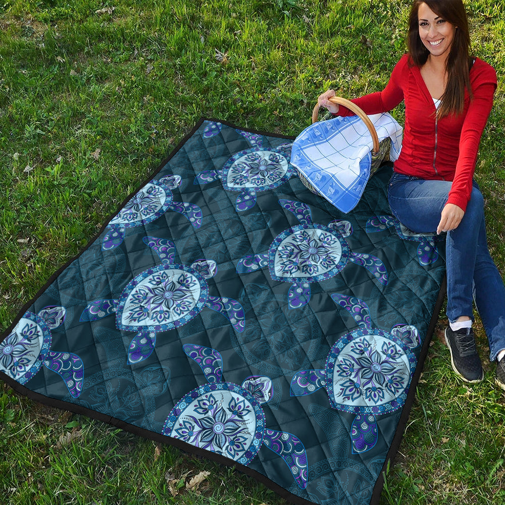 Hawaii Premium Quilt Turtle Plumeria Blue