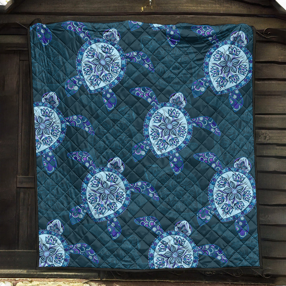 Hawaii Premium Quilt Turtle Plumeria Blue