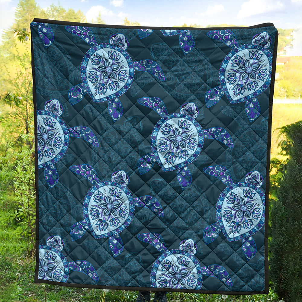 Hawaii Premium Quilt Turtle Plumeria Blue