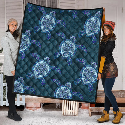 Hawaii Premium Quilt Turtle Plumeria Blue
