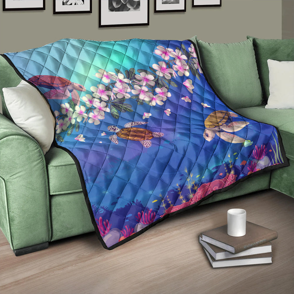 Hawaii Premium Quilt Turtle Plumeria Ocean
