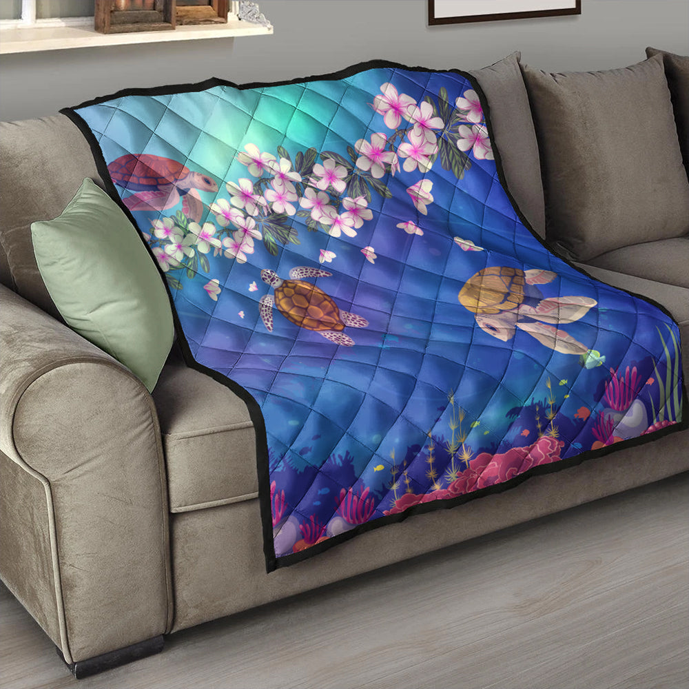 Hawaii Premium Quilt Turtle Plumeria Ocean
