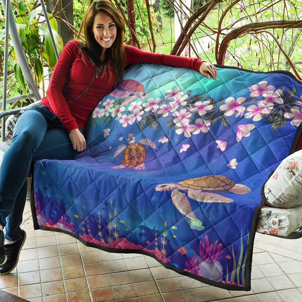 Hawaii Premium Quilt Turtle Plumeria Ocean