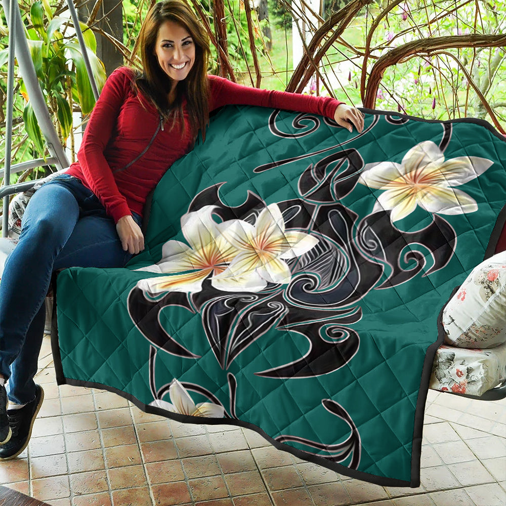 Hawaii Premium Quilt Turtle Poly Trinal Plumeria Turquoise