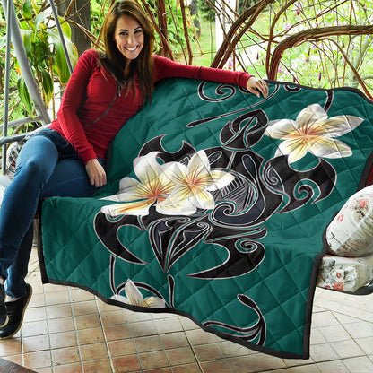 Hawaii Premium Quilt Turtle Poly Trinal Plumeria Turquoise