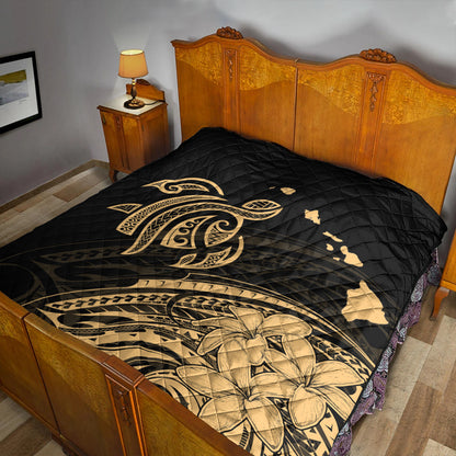 Hawaii Premium Quilt Turtle Polynesian Map Plumeria Gold