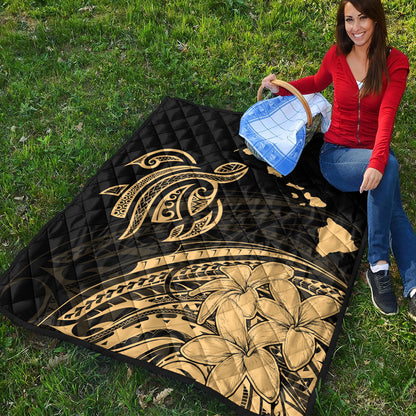 Hawaii Premium Quilt Turtle Polynesian Map Plumeria Gold