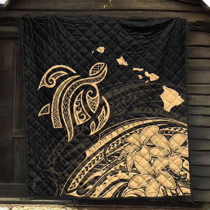 Hawaii Premium Quilt Turtle Polynesian Map Plumeria Gold