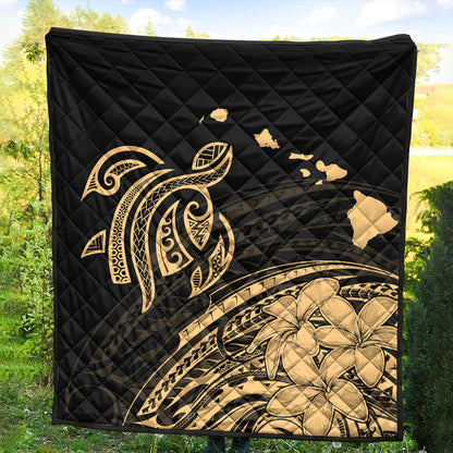 Hawaii Premium Quilt Turtle Polynesian Map Plumeria Gold