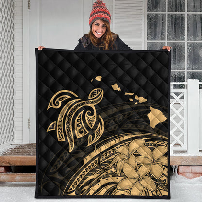 Hawaii Premium Quilt Turtle Polynesian Map Plumeria Gold