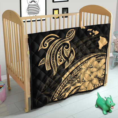 Hawaii Premium Quilt Turtle Polynesian Map Plumeria Gold