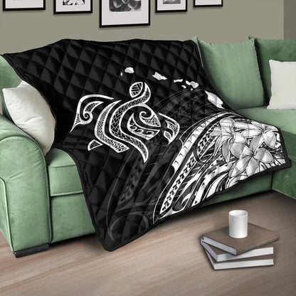 Hawaii Premium Quilt Turtle Polynesian Map Plumeria White