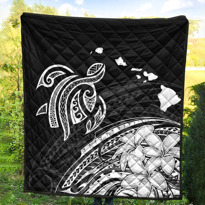 Hawaii Premium Quilt Turtle Polynesian Map Plumeria White