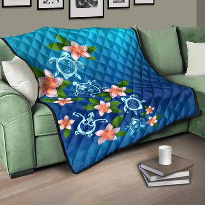 Hawaii Premium Quilt Turtle Polynesian Plumeria Ocean