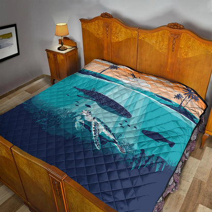 Hawaii Premium Quilt Whale And Turtle In Sunset Polynesian