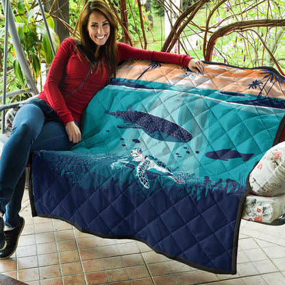 Hawaii Premium Quilt Whale And Turtle In Sunset Polynesian