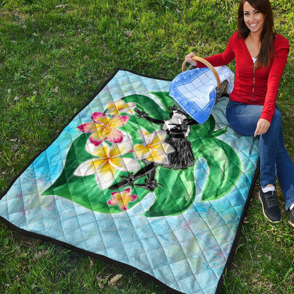 Hawaii Premium Quilt Hula Girls With Tropical Flowers Polynesian Style