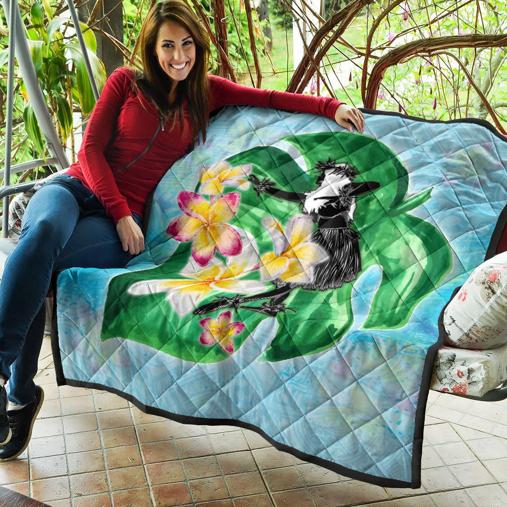 Hawaii Premium Quilt Hula Girls With Tropical Flowers Polynesian Style