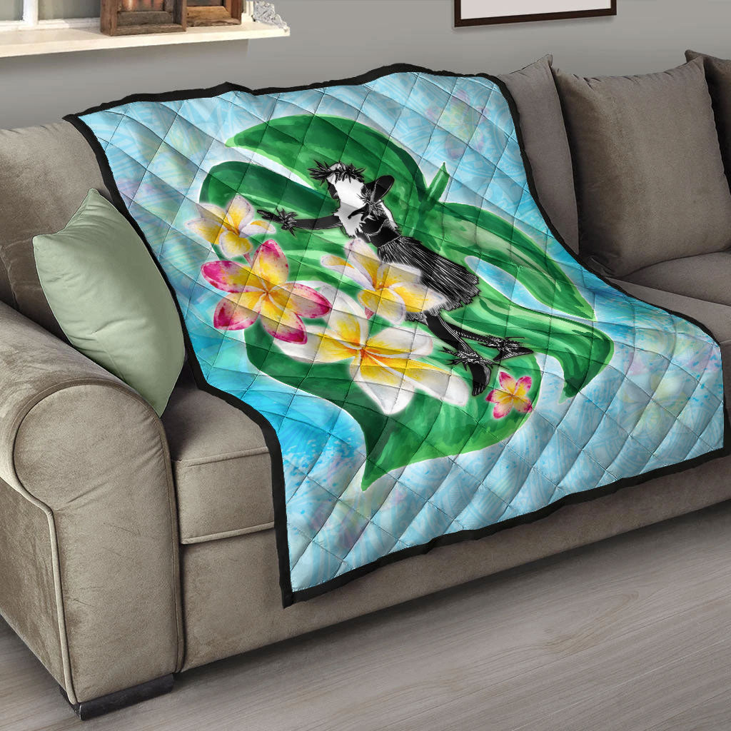 Hawaii Premium Quilt Hula Girls With Tropical Flowers Polynesian Style