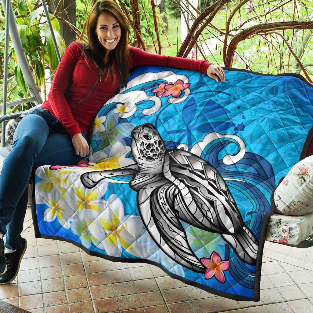 Hawaii Premium Quilt Turtle With Plumeria Flowers