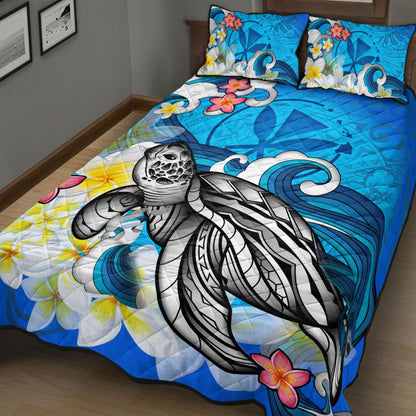 Hawaii Quilt Bed Set Turtle With Plumeria Flowers