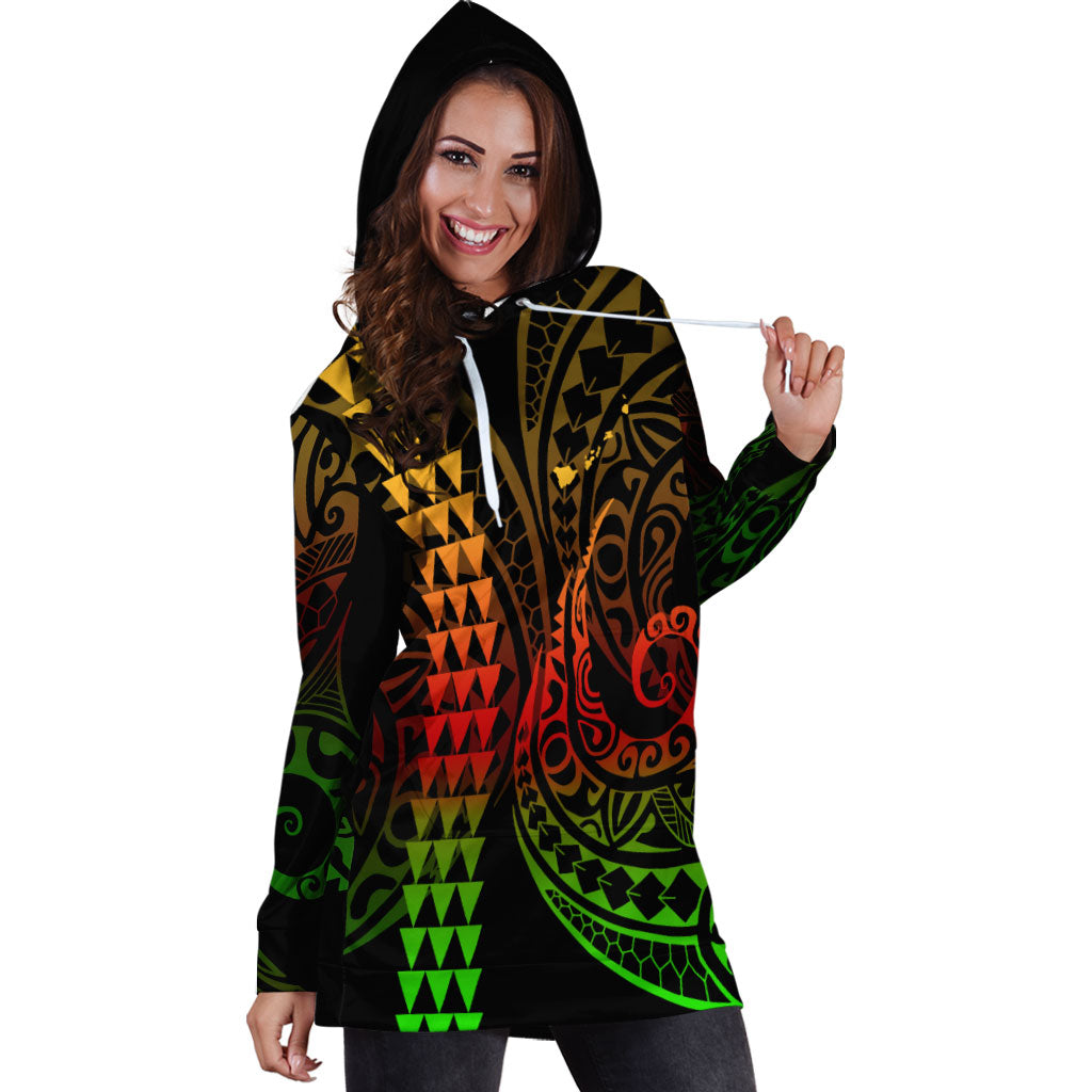 Hawaii Hoodie Dress Kakau Style Reggae