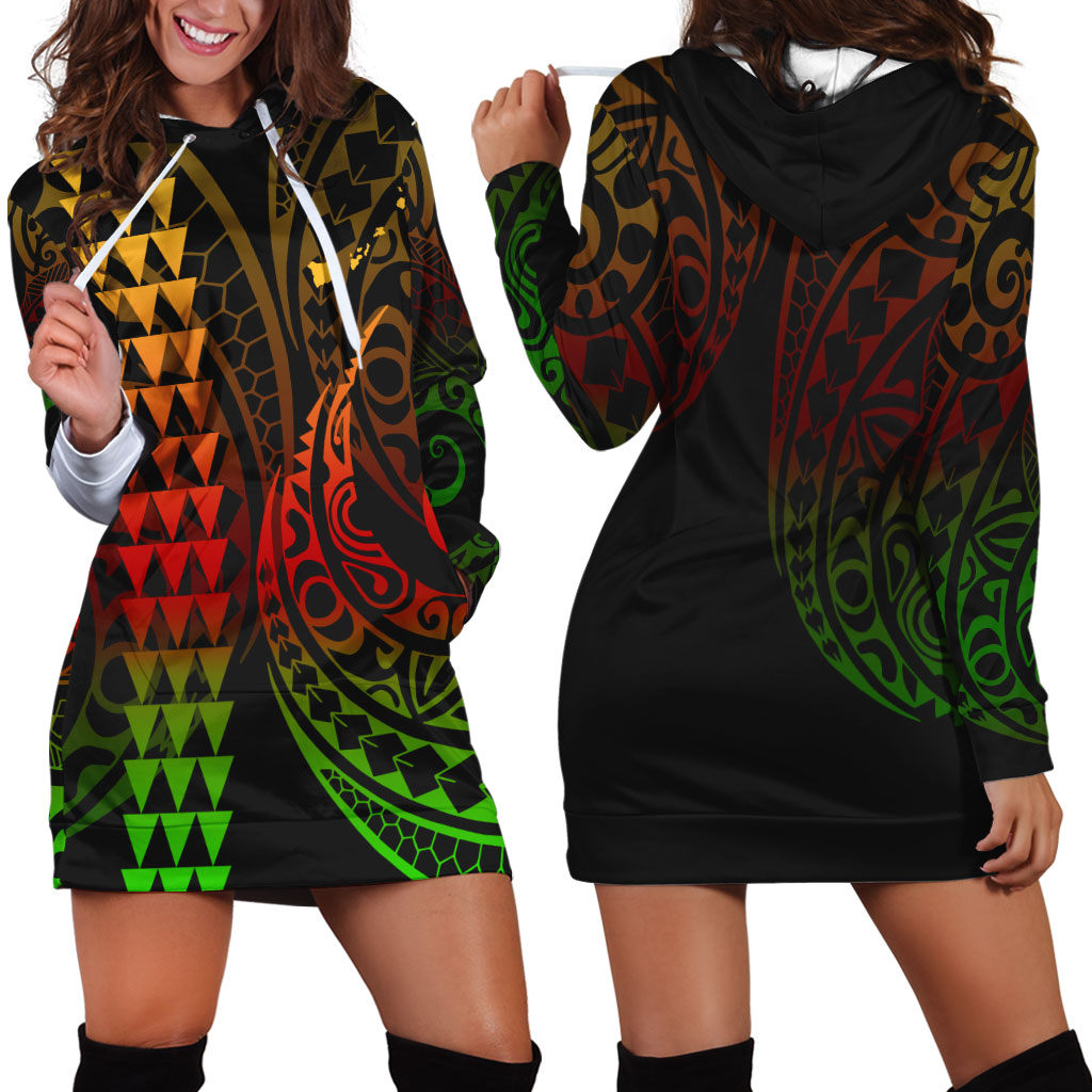 Hawaii Hoodie Dress Kakau Style Reggae