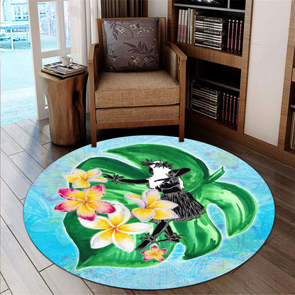 Hawaii Round Rug Hula Girls With Tropical Flowers Polynesian Style