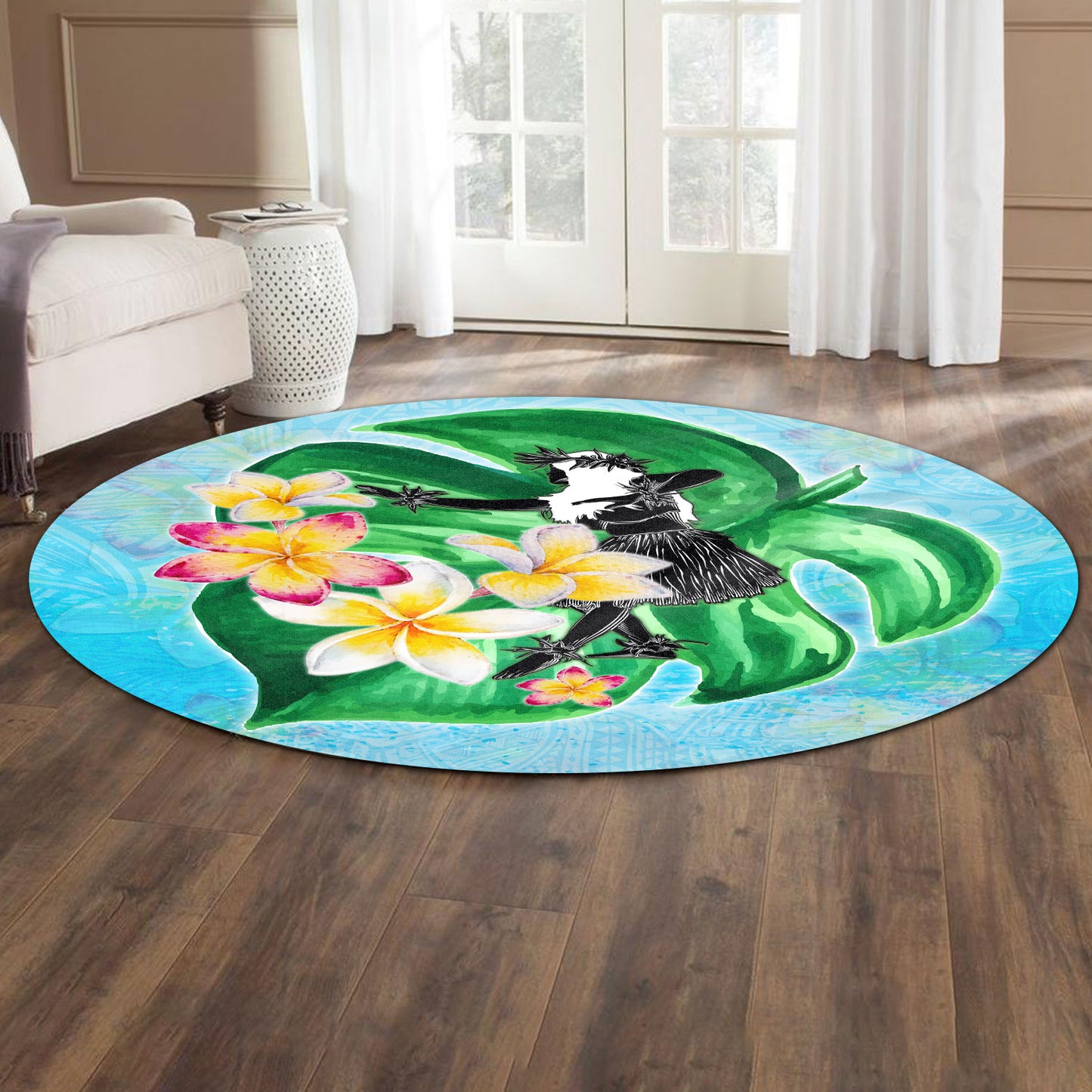 Hawaii Round Rug Hula Girls With Tropical Flowers Polynesian Style