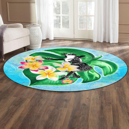 Hawaii Round Rug Hula Girls With Tropical Flowers Polynesian Style