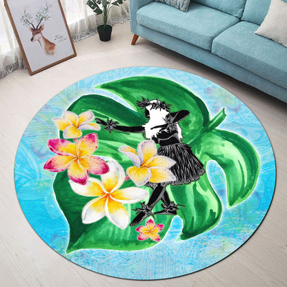 Hawaii Round Rug Hula Girls With Tropical Flowers Polynesian Style