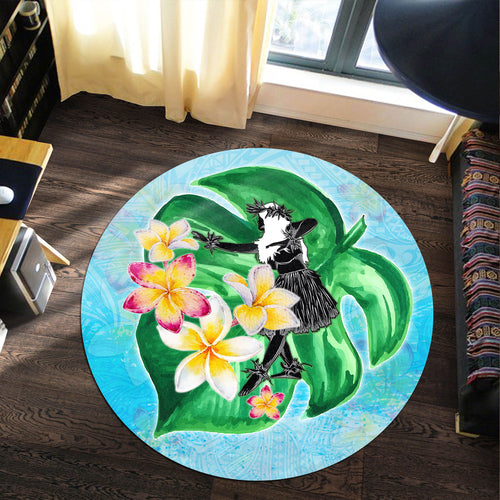 Hawaii Round Rug Hula Girls With Tropical Flowers Polynesian Style